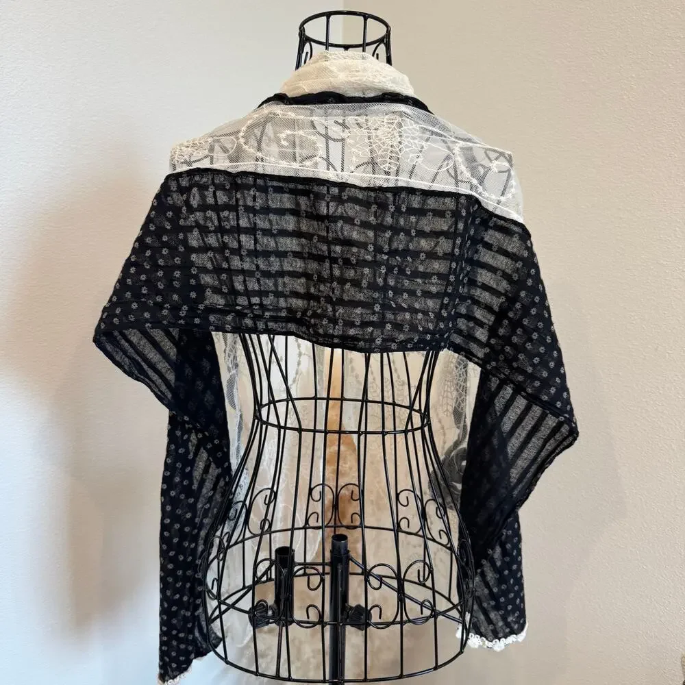 Vintage Cottagecore Lace Mesh Rosette Wrap Scarf Boho Shabby Chic